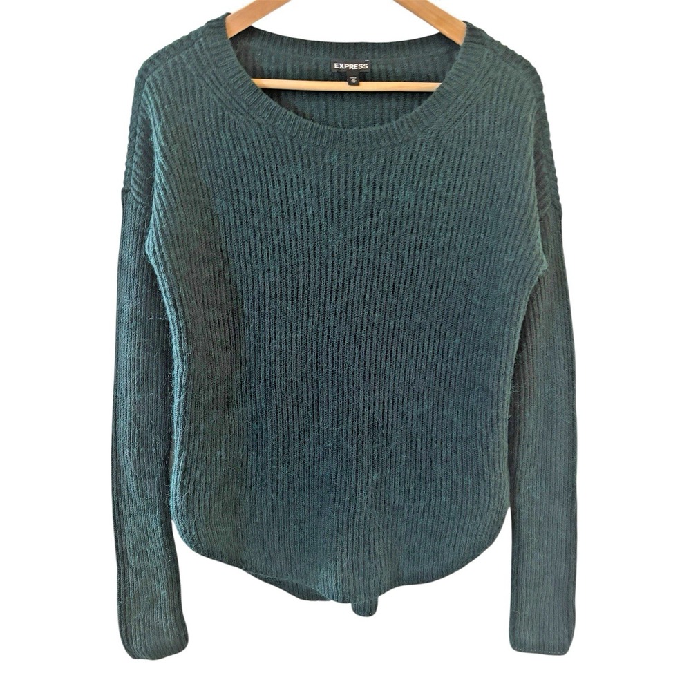 Express Women Sweater Size Medium Forrest Green Preppy Holiday Retro Classic 90s